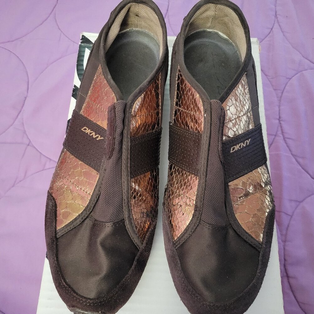 Brown and Bronze DKNY Donna Karan Slip-on Athleisure Walking Shoes Sneakers